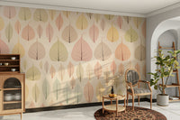 The mural shows delicate, translucent leaves.

