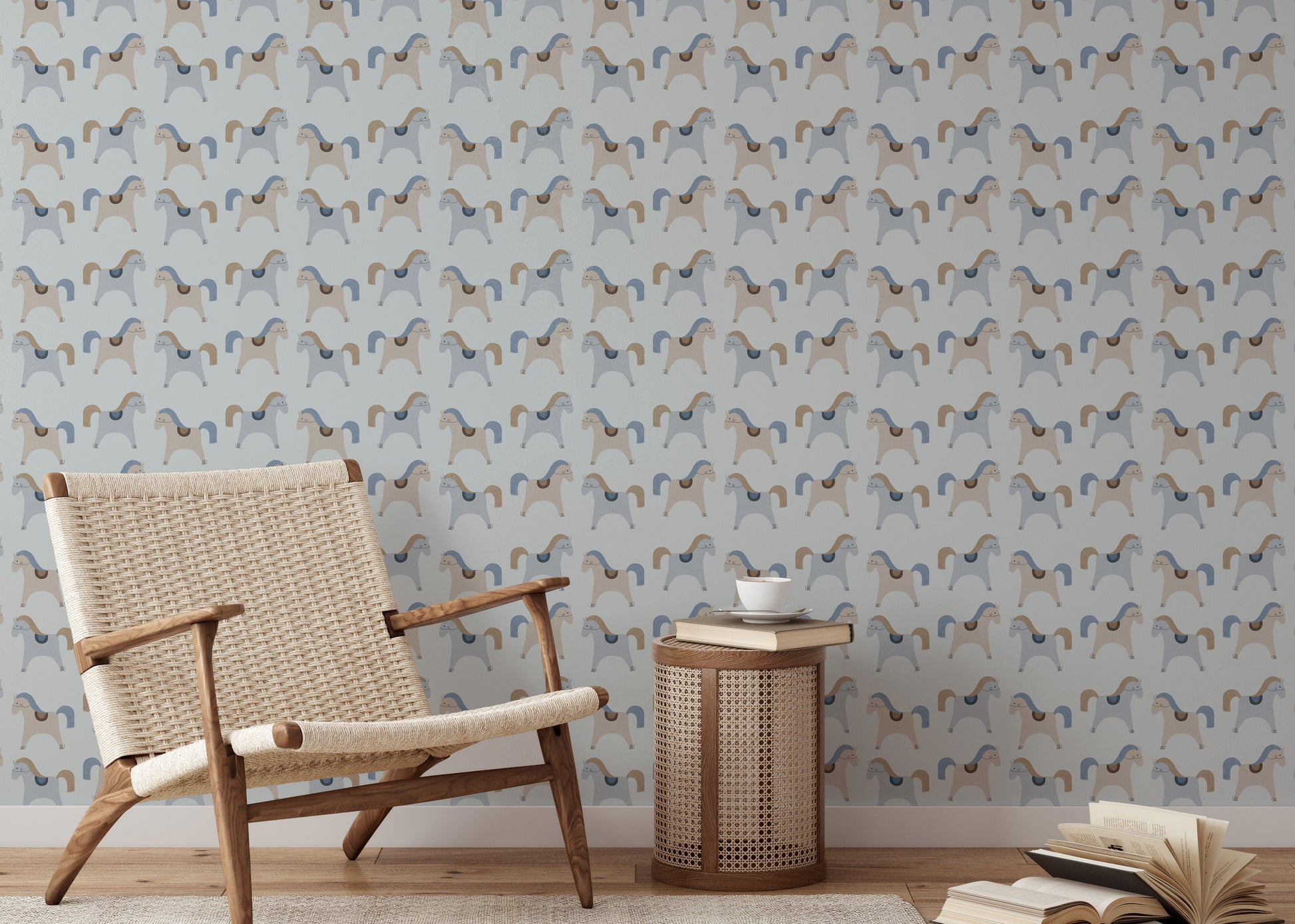 Gentle merry-go-round wallpaper for kids’ spaces

