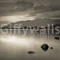 Peaceful water and hills mural for entryway, light color scheme, modern wall decor