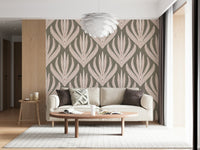 Desert Bloom Echo wallpaper mural with oversized floral silhouettes outlined in intricate dotted linework.