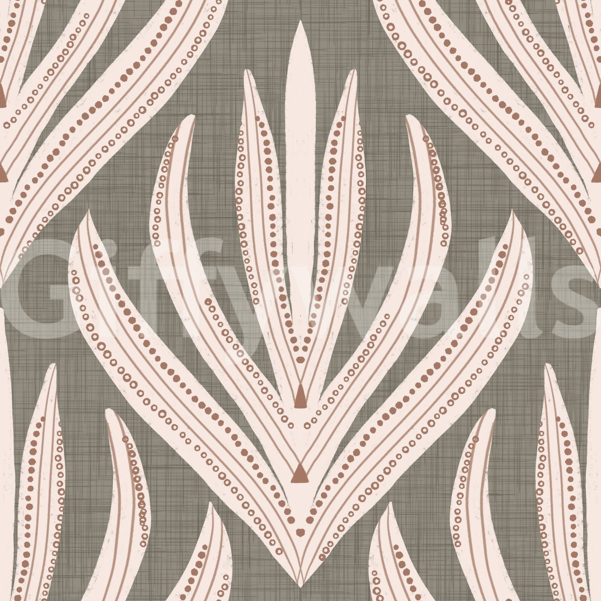 Oversized botanical wallpaper with hand-drawn desert bloom elements arranged in an elegant repeat.