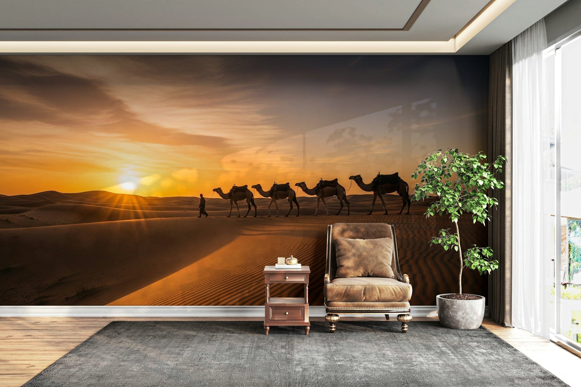 Mural wallpaper capturing soft evening light

