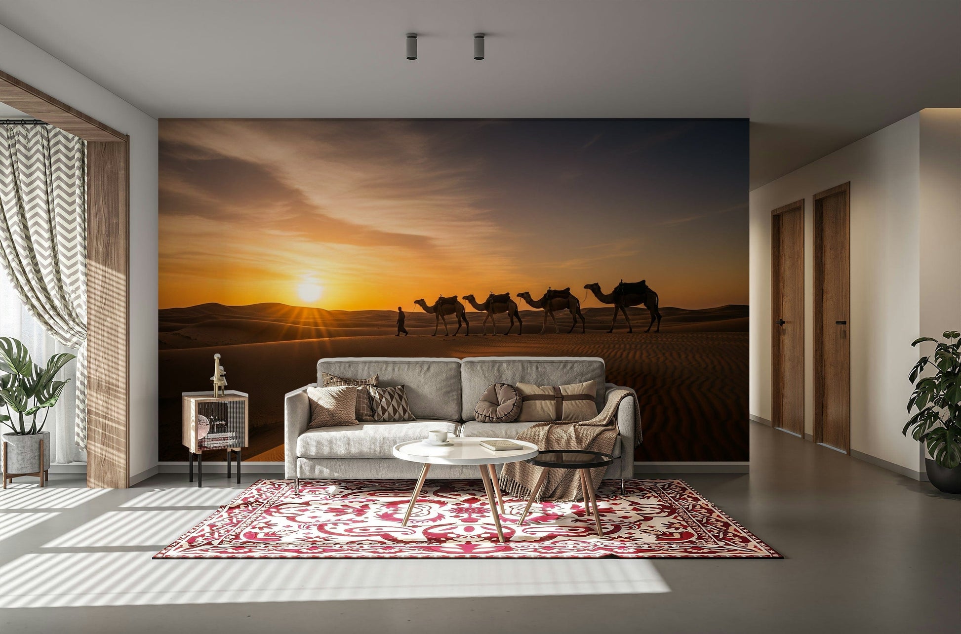 Wall mural with camels and sand dunes

