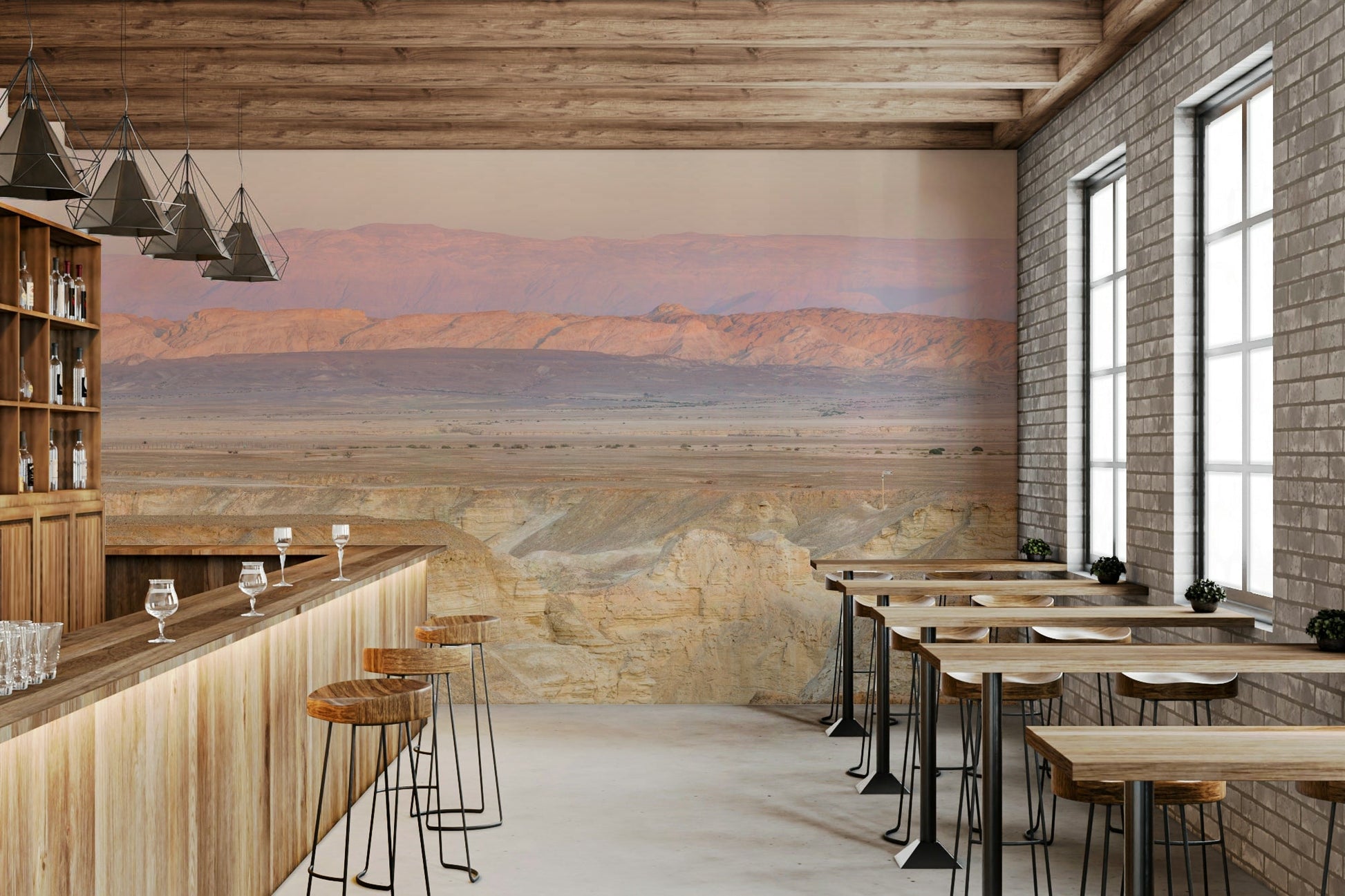 Sunrise over desert mural wallpaper

