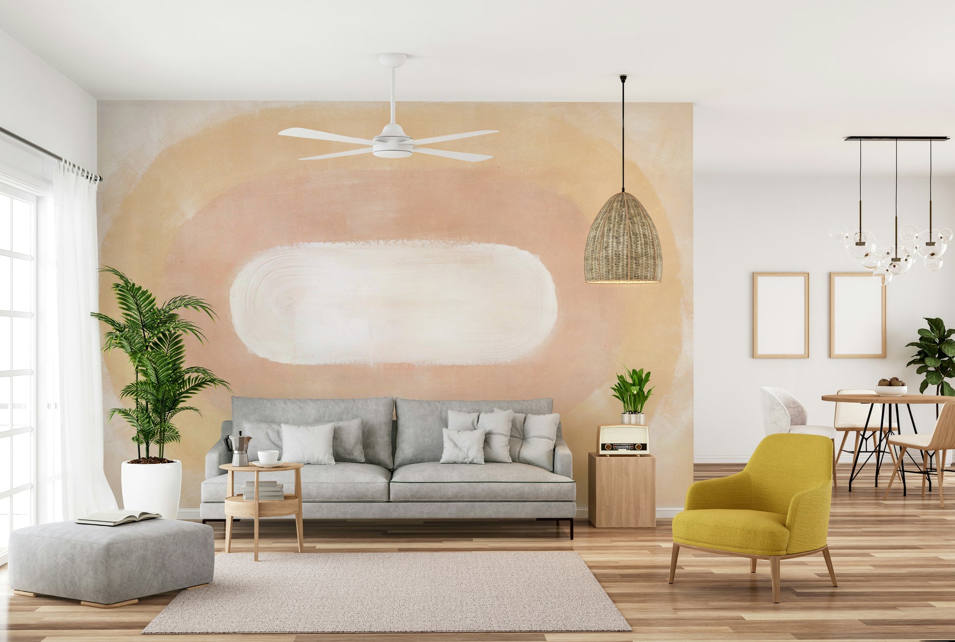 Tranquil desert morning wallpaper in muted colors

