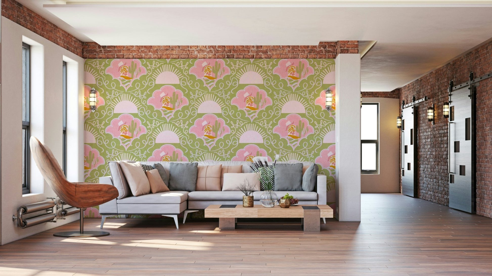 The mural gives a feeling of being in a quiet, open space.

