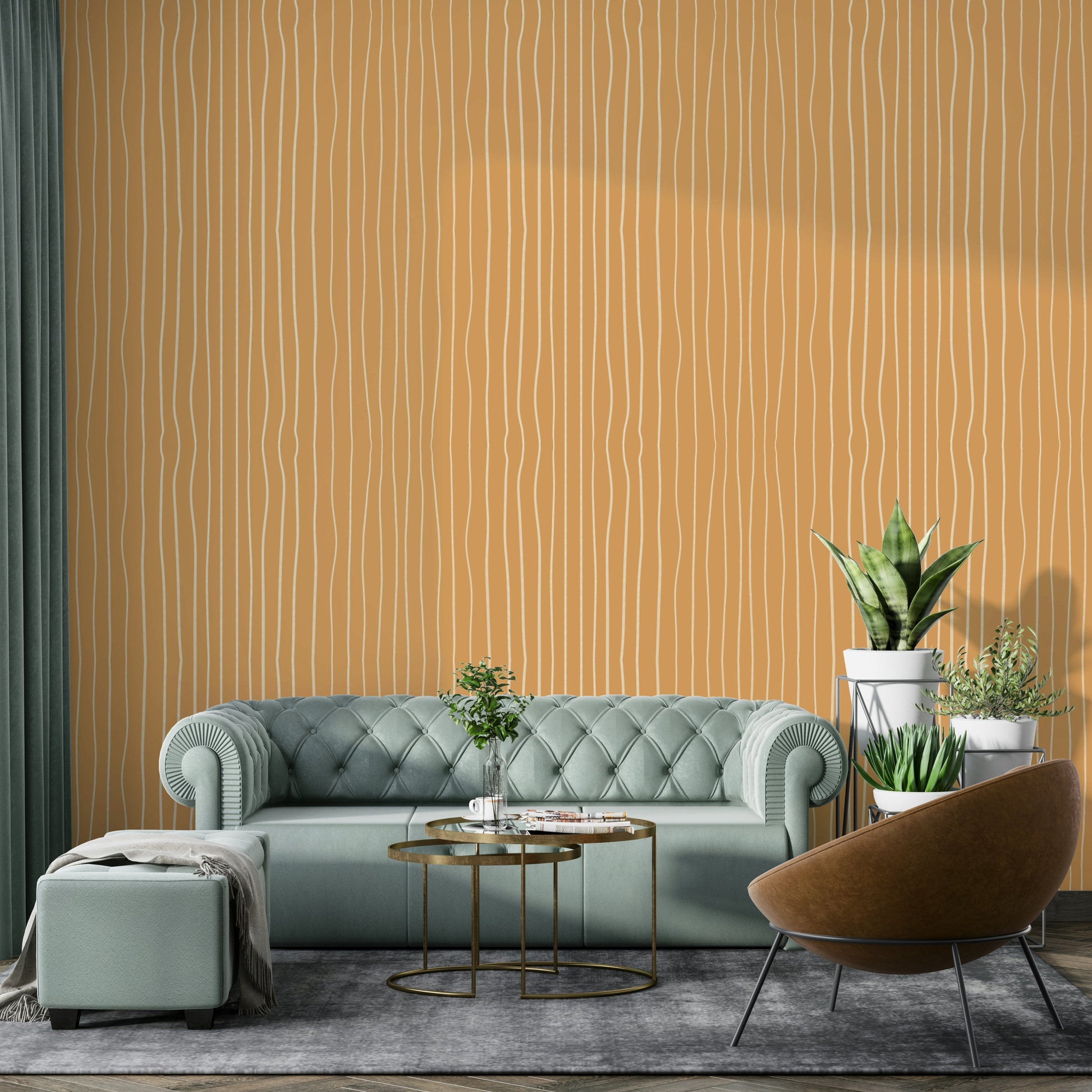 Minimal line wallpaper in sandy beige


