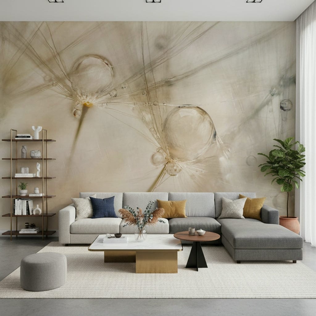 A graceful subtle pattern wall mural in cool, natural tones.


