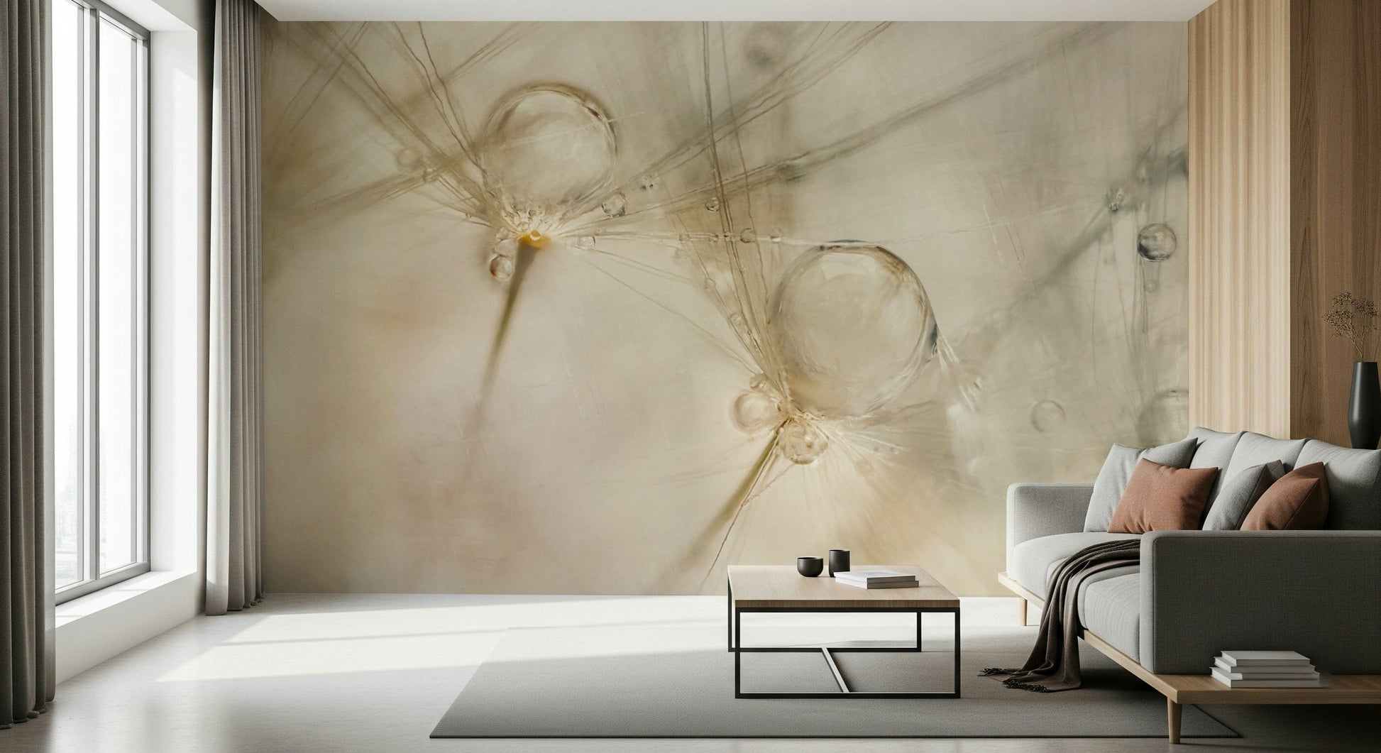 An artistic close-up water mural on minimalist wallpaper.

