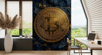 Tech style wall mural with gold coin and circuit detail