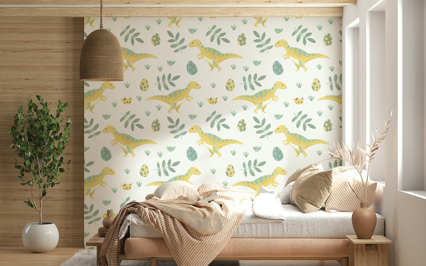 Soft, playful dinosaur motifs ideal for a comforting nursery design.