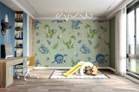 Baby room wallpaper with playful dinosaurs

