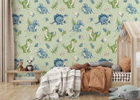 T-Rex and Stegosaurus kids room wallpaper

