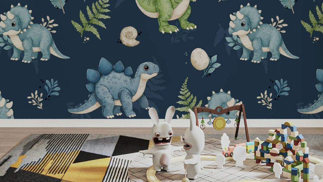 Dino Pals Navy wallpaper with bold dinos

