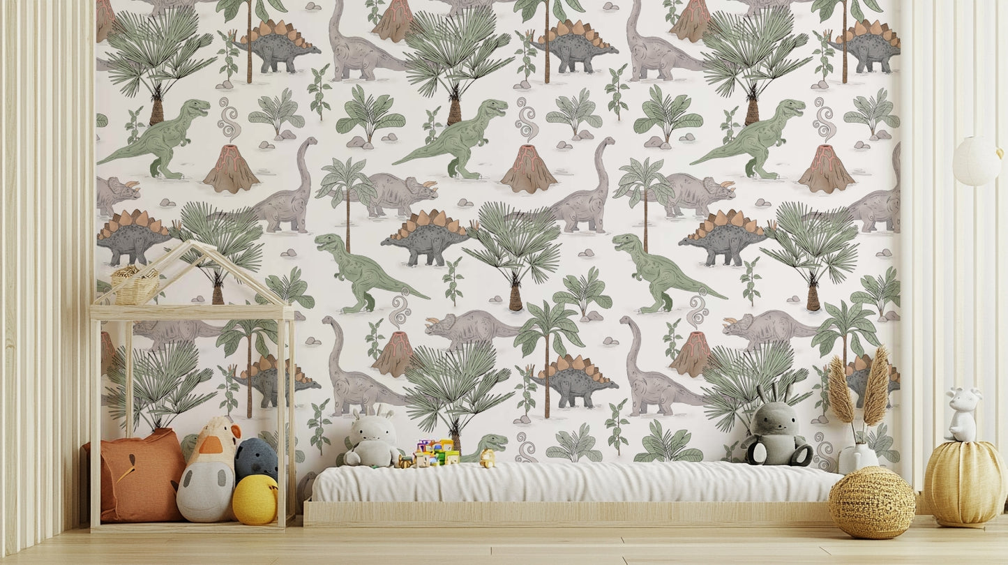 Prehistoric scene mural for nursery wall

