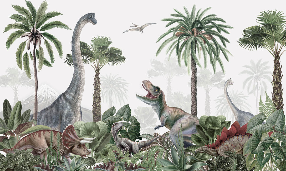 Cute Dino Nursery Wallpaper in your room — zoomed
