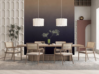 Dirty Paper - Ombre Dusk wallpaper mural of a dusk gradient in a dining room with cane chairs and drum pendants