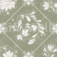 Muted floral diamond wallpaper in cloakroom, subtle pattern with simple mirror and fittings