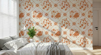 Floral patchwork squares wallpaper for hallway, muted pastel colour blocks, subtle pattern