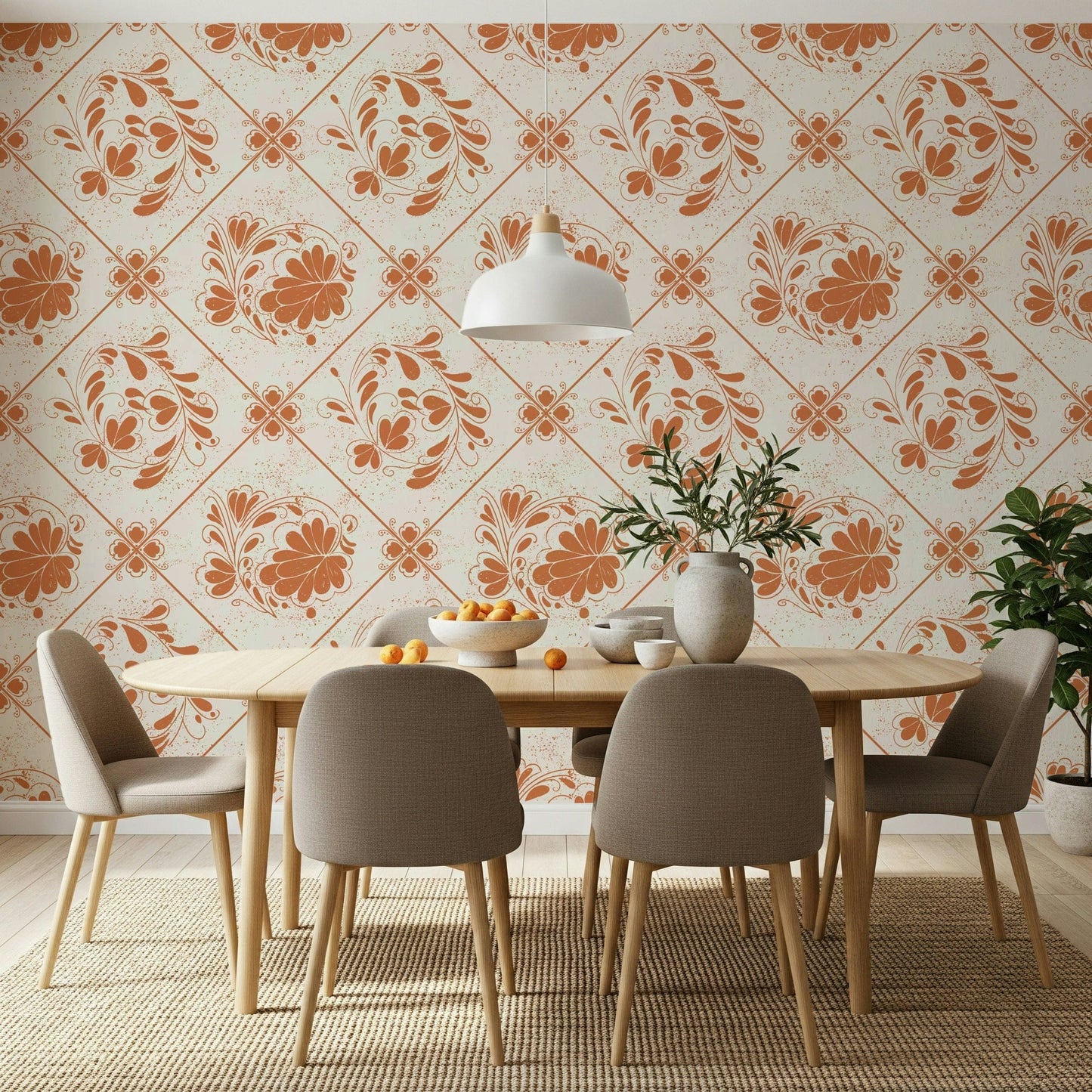 Distressed Floral Squares Wallpaper in laundry, vintage floral squares, practical wall covering