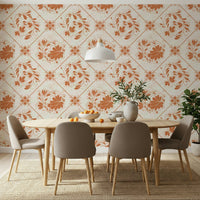 Distressed Floral Squares Wallpaper in laundry, vintage floral squares, practical wall covering