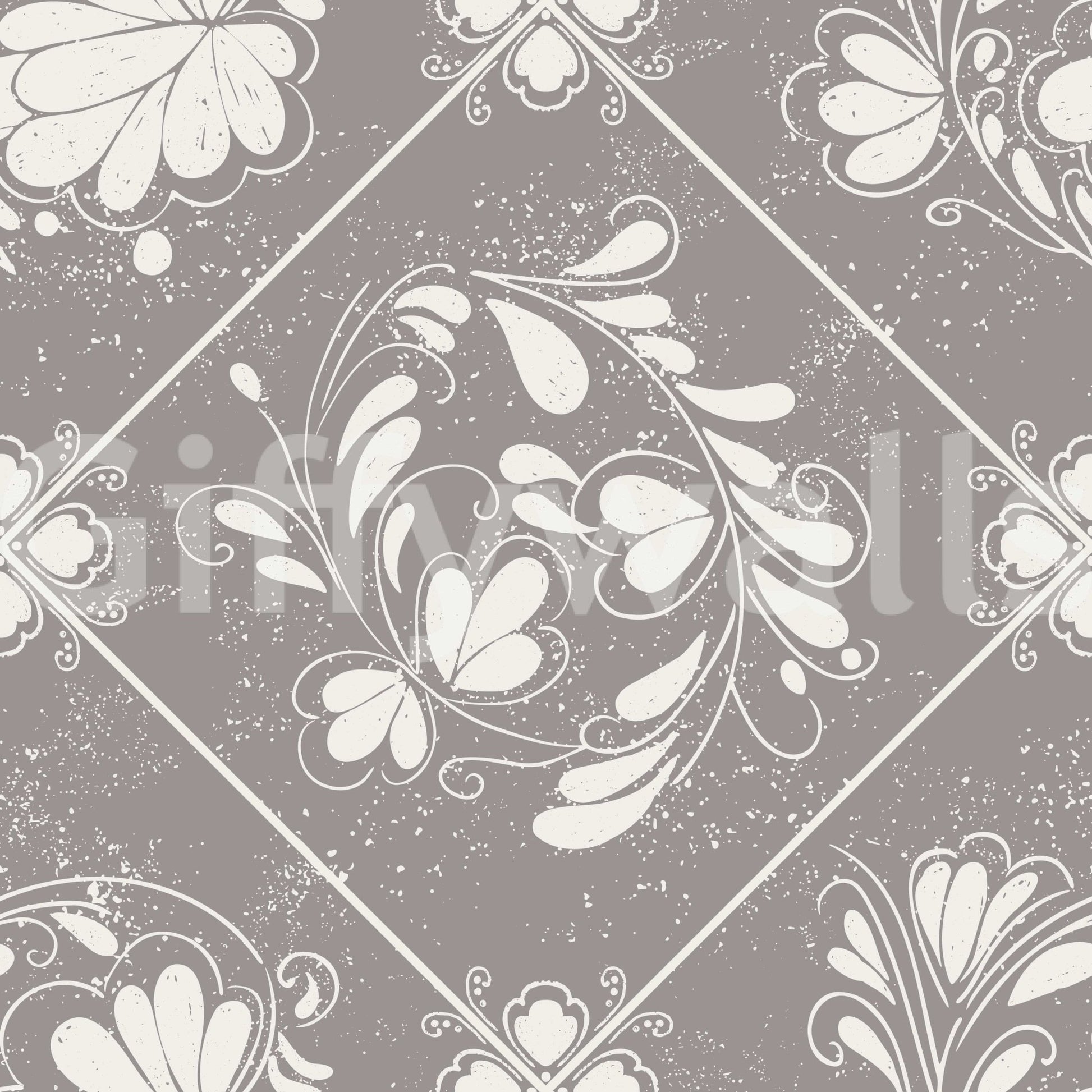 Vintage tile floral wallpaper in nursery, gentle colors with light wood furniture
