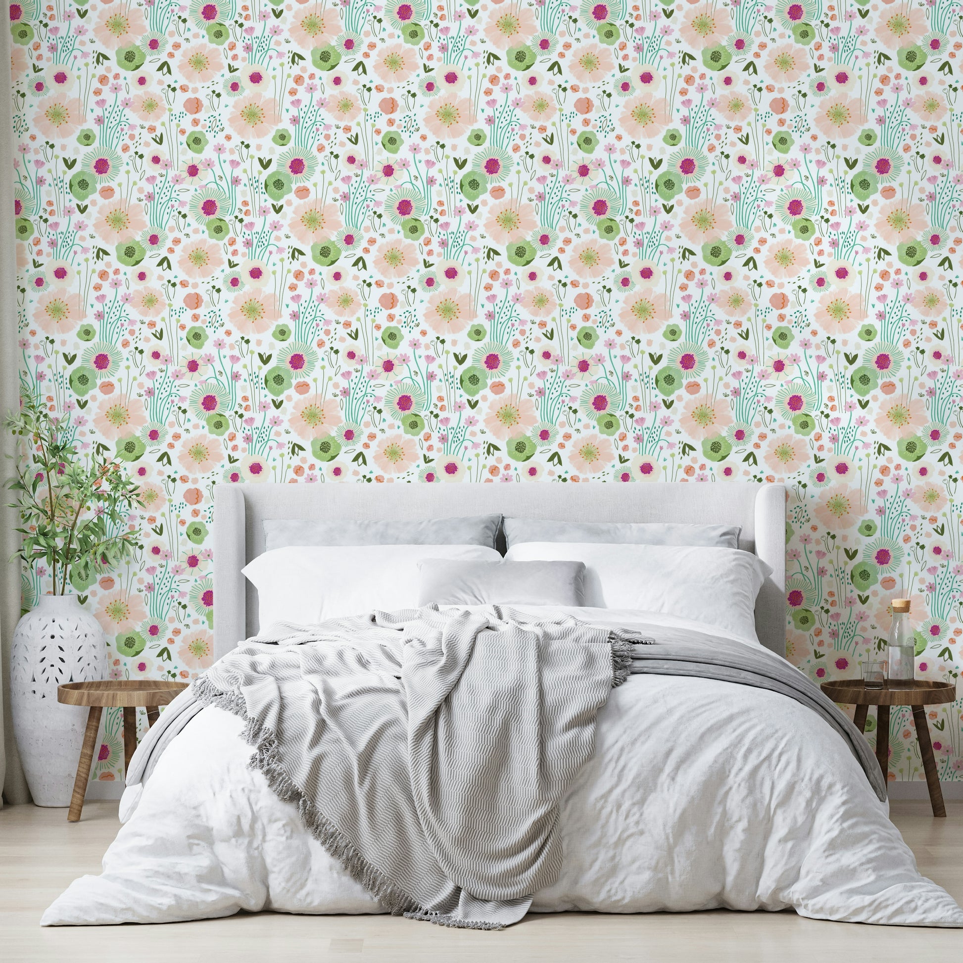 Cottagecore-inspired wallpaper with white base


