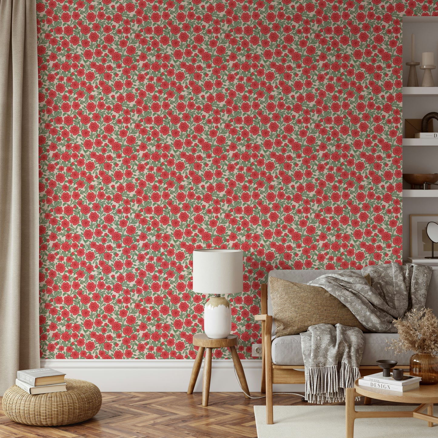 Pink ditsy floral wallpaper for a feminine, cozy touch

