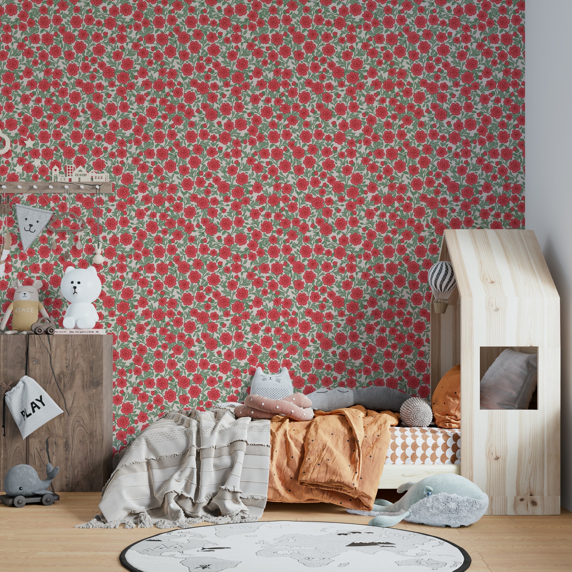 Delicate pink floral pattern wallpaper for inviting rooms

