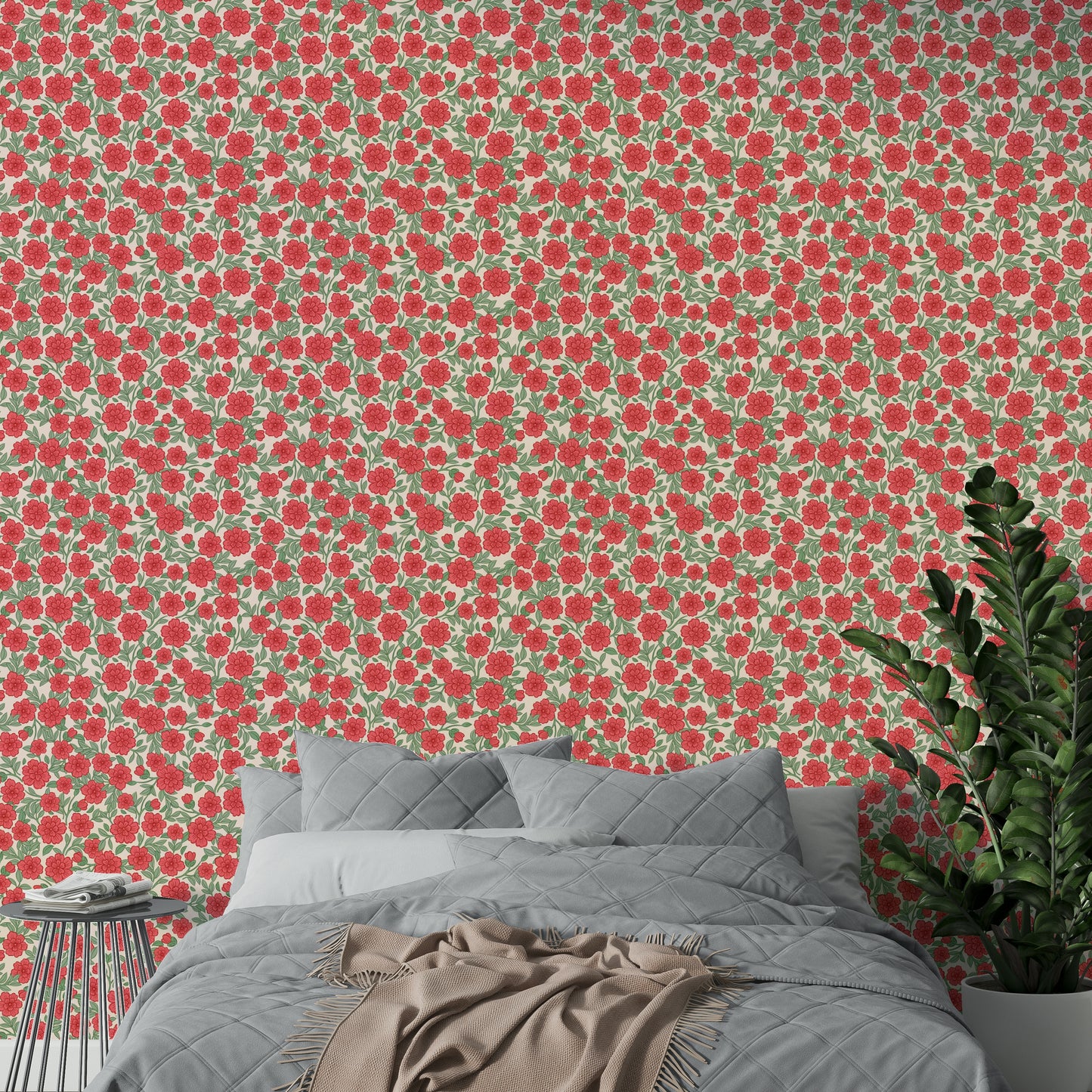Soft pink floral print wallpaper for a welcoming home

