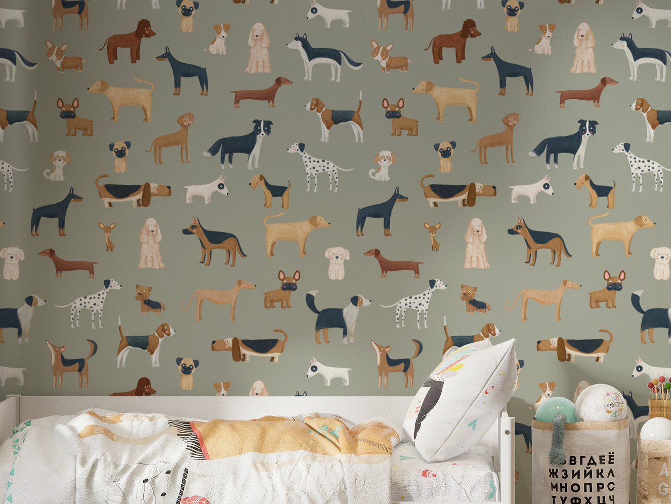 Adorable dog wallpaper for kids' rooms
