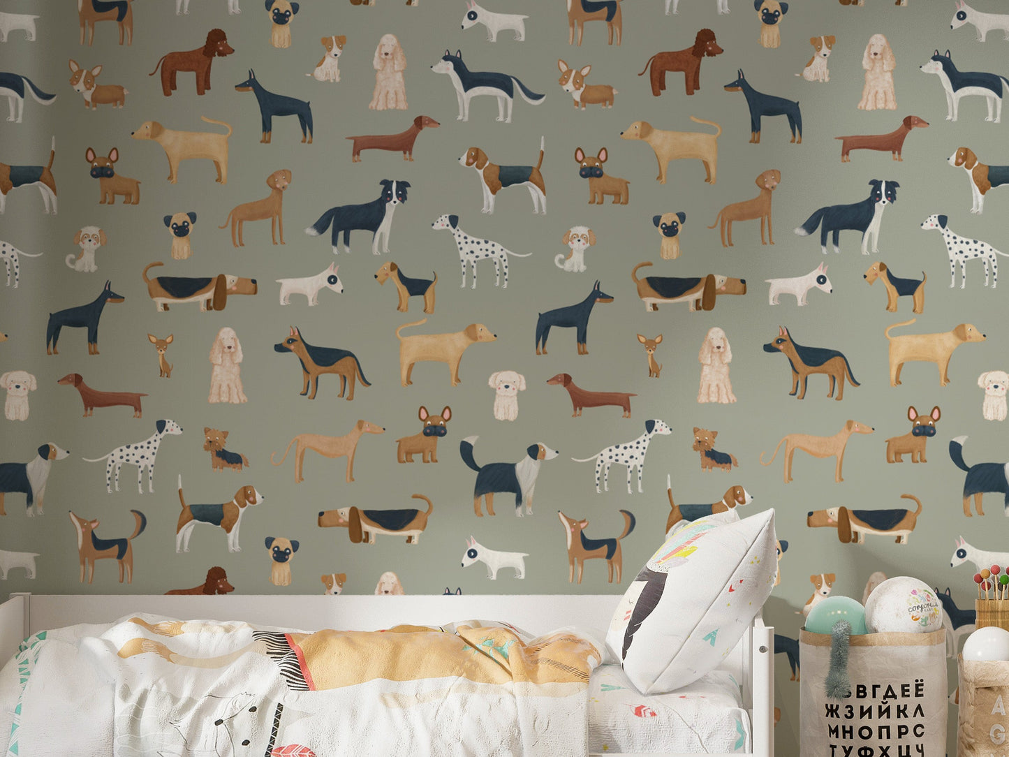 Adorable dog wallpaper for kids' rooms
