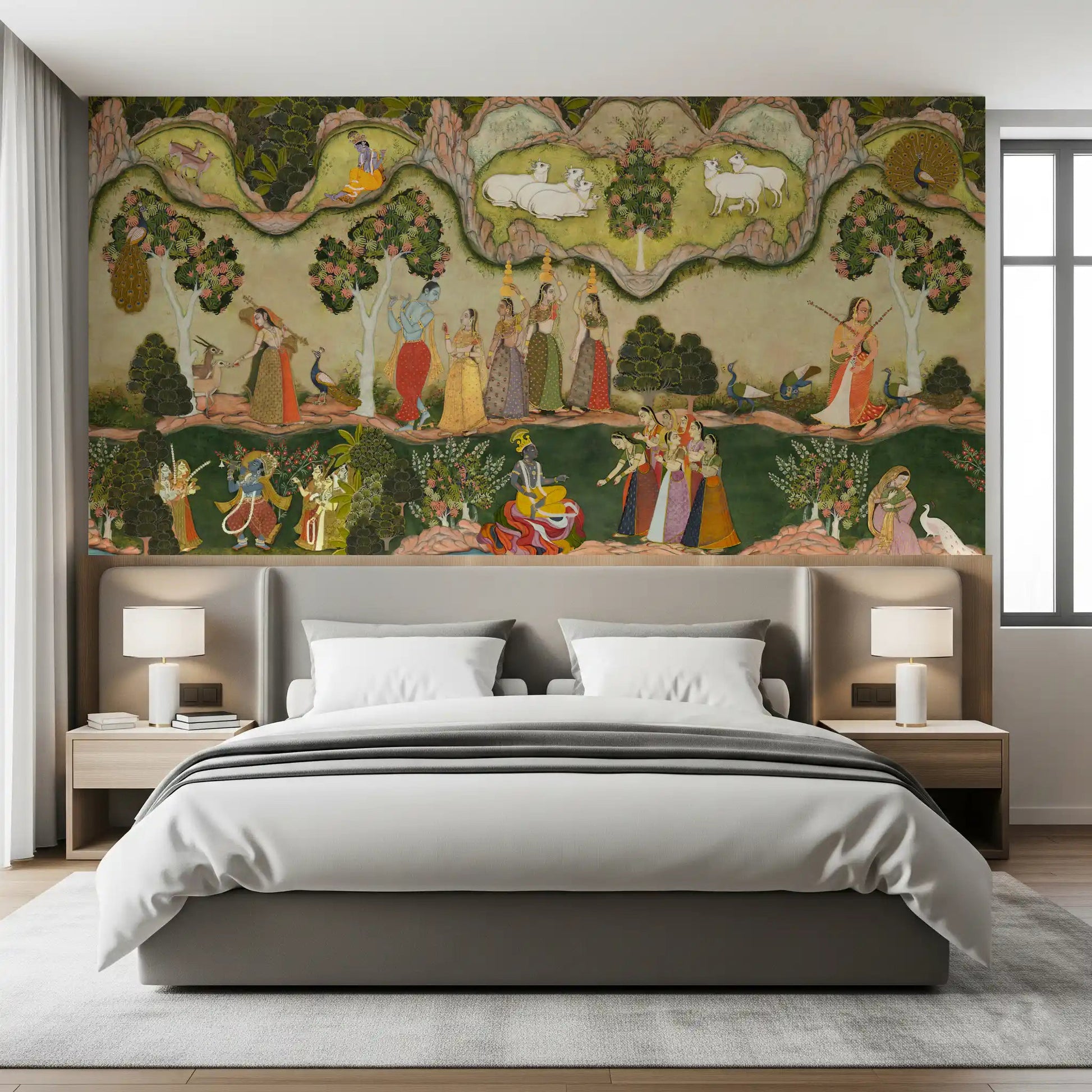 Beautiful peacock design on a garden wall mural.