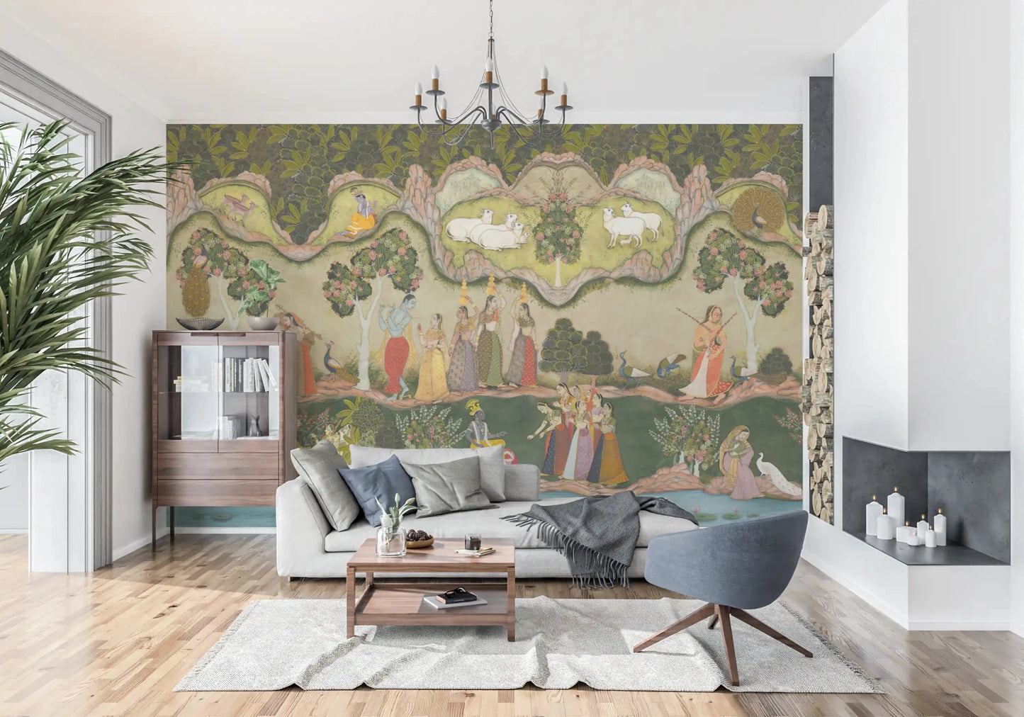Cultural wall mural showcasing traditional divine scene