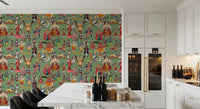 Traditional Hindu gods illustration wall mural shown in dining area