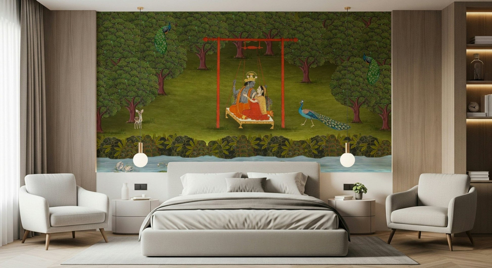 Durable vinyl wallpaper featuring a peaceful outdoor scene for a hallway.