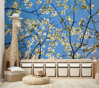 Clear sky and flowers mural wallpaper
