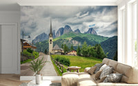 Removable wallpaper: picturesque Italian countryside, mountain range.