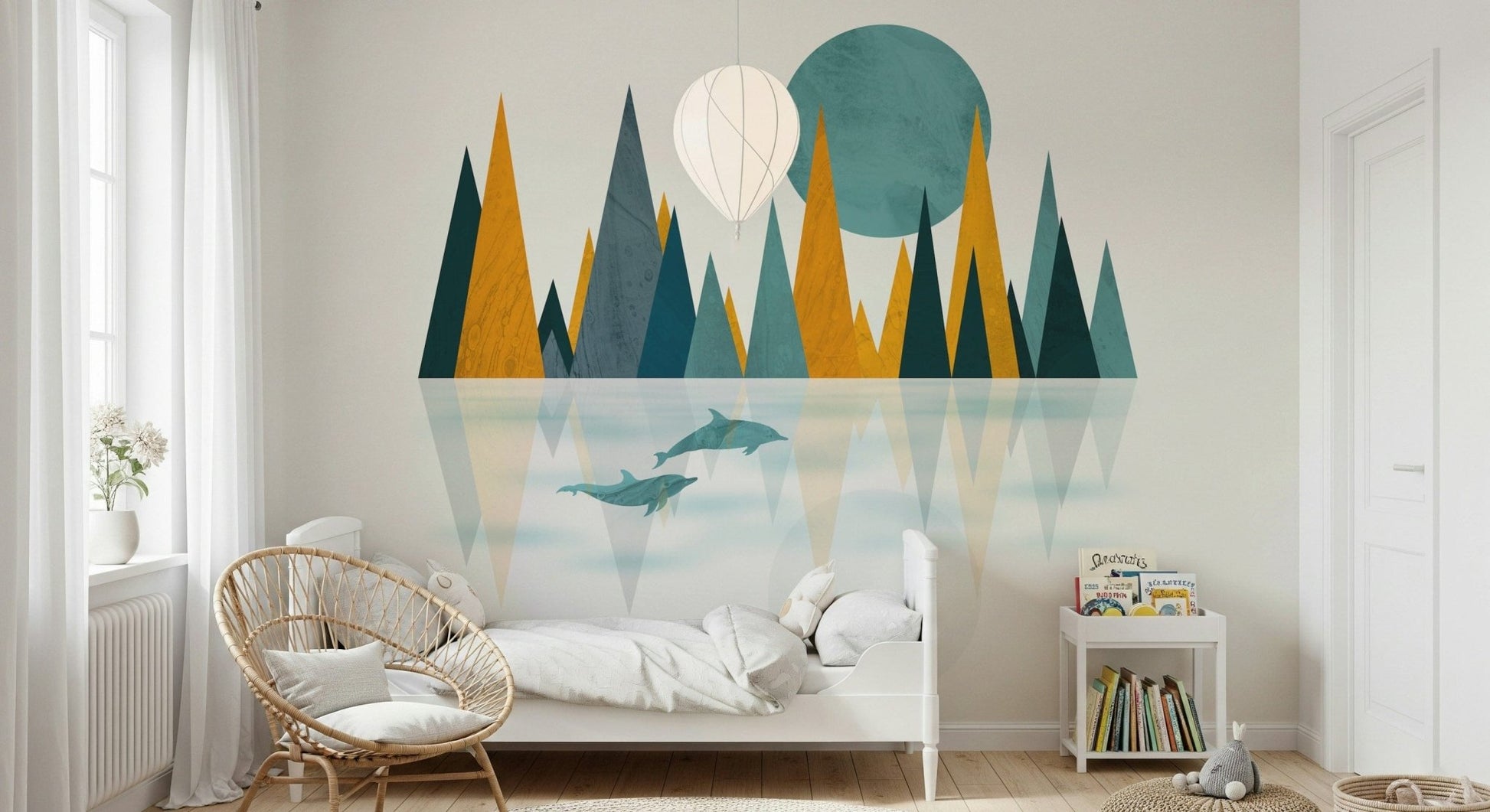 Dolphins Sunset geometric landscape bedroom decor