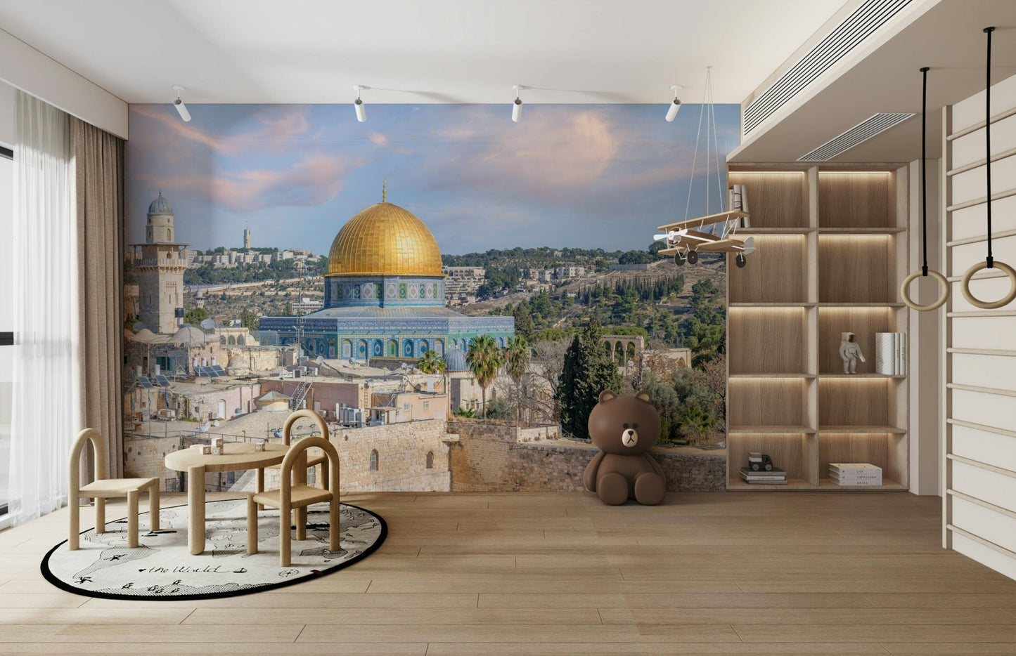 Serene Jerusalem skyline wall mural design

