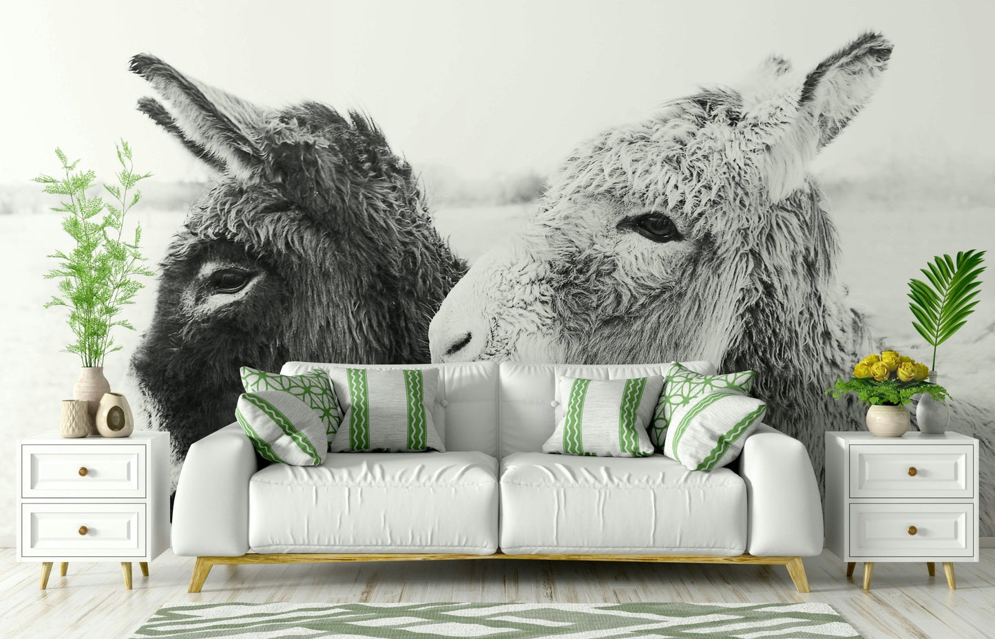 Animal themed mural in a small flat bedroom setting.