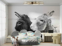 Minimalist donkey wallpaper in a modern UK lounge.