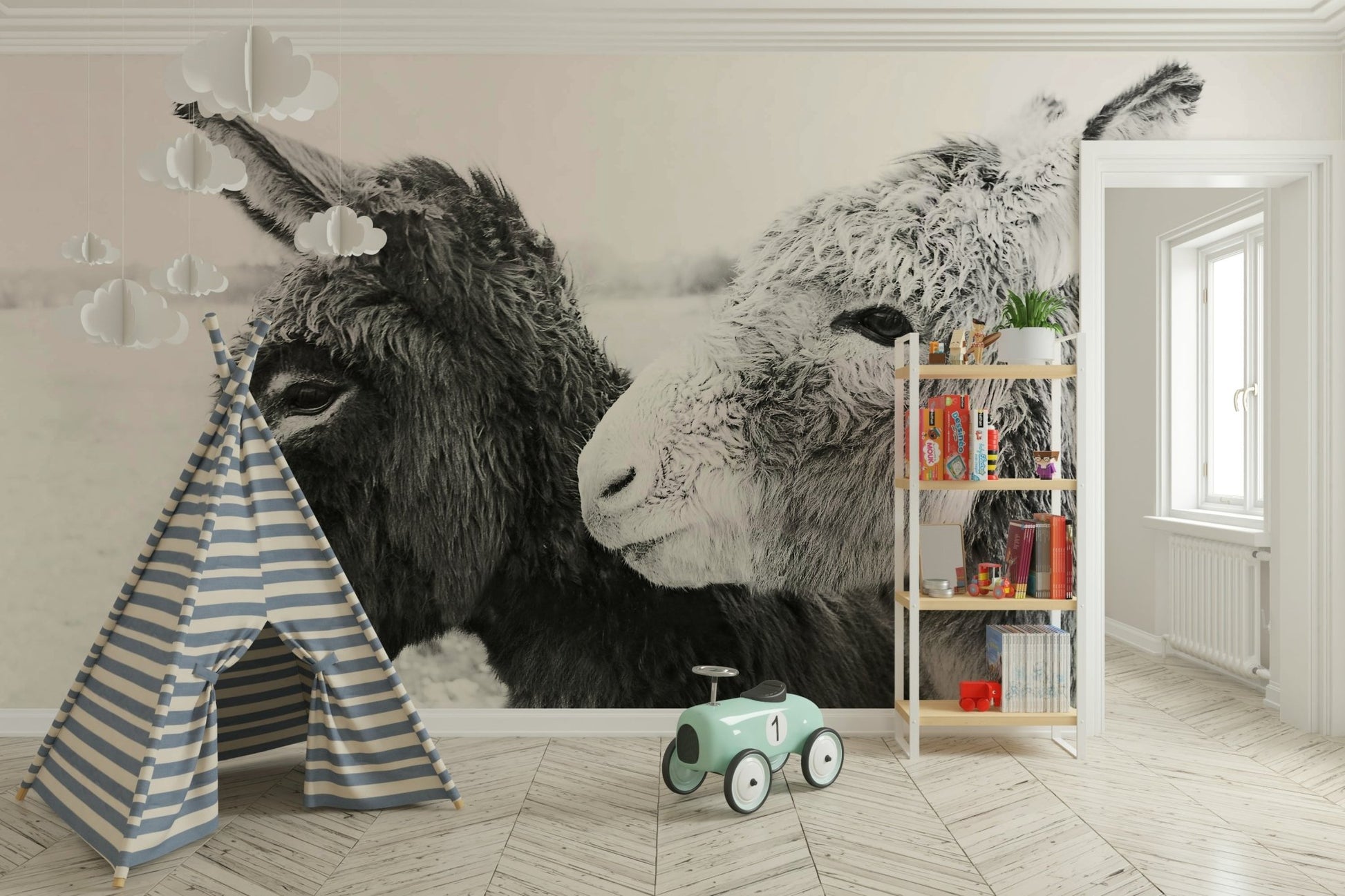 Subtle animal print wallpaper for a quiet reading room.