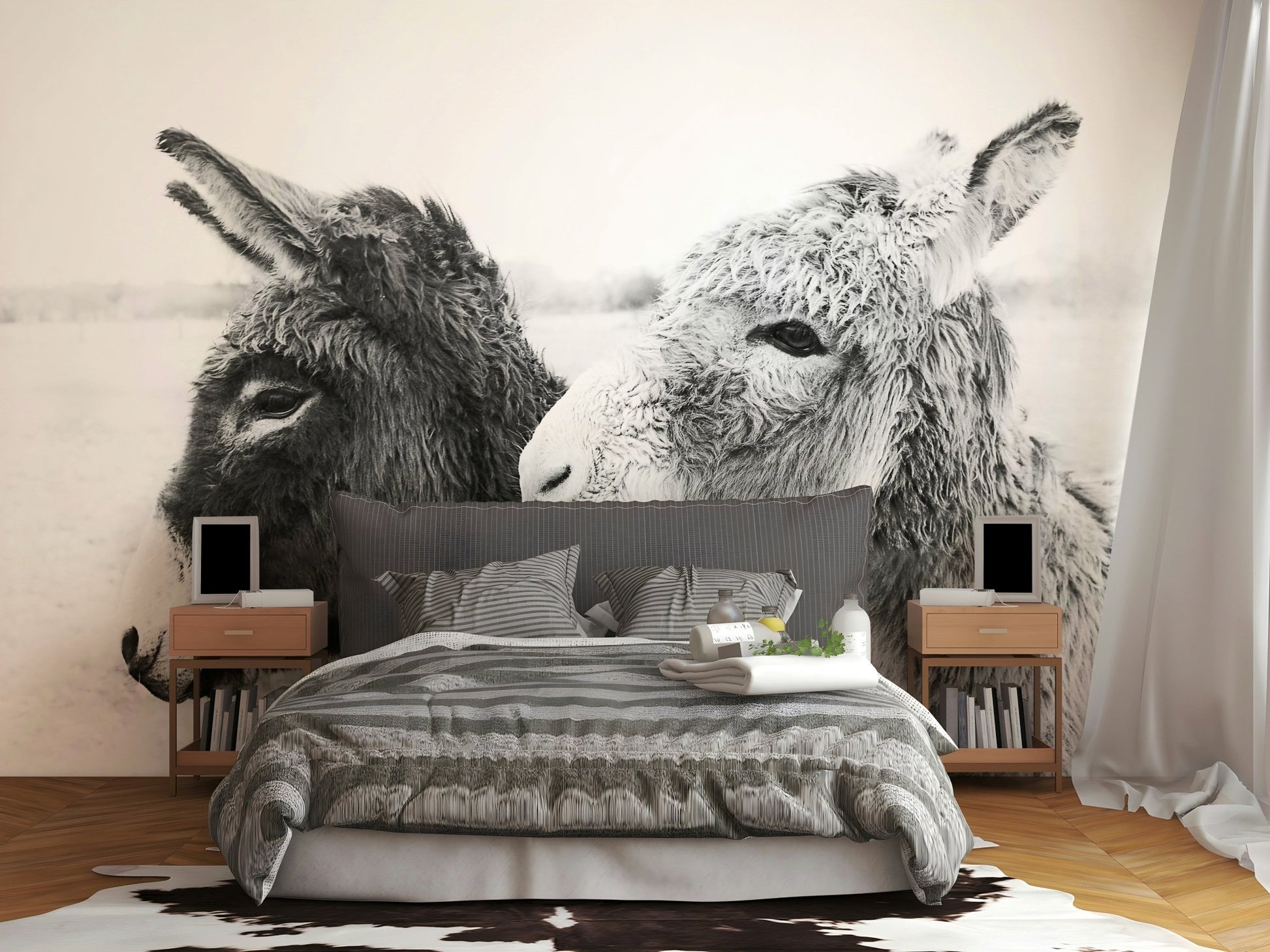 Donkey Love Wall Mural in a hallway with neutral carpet.