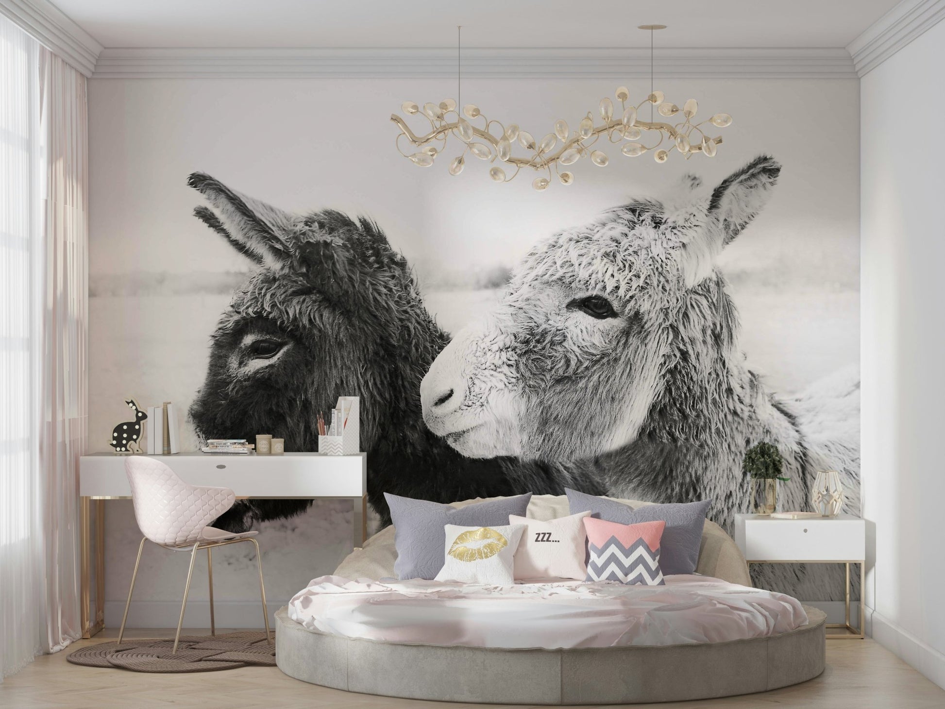 Donkey Love Wall Mural used as a backdrop in a kitchen diner.