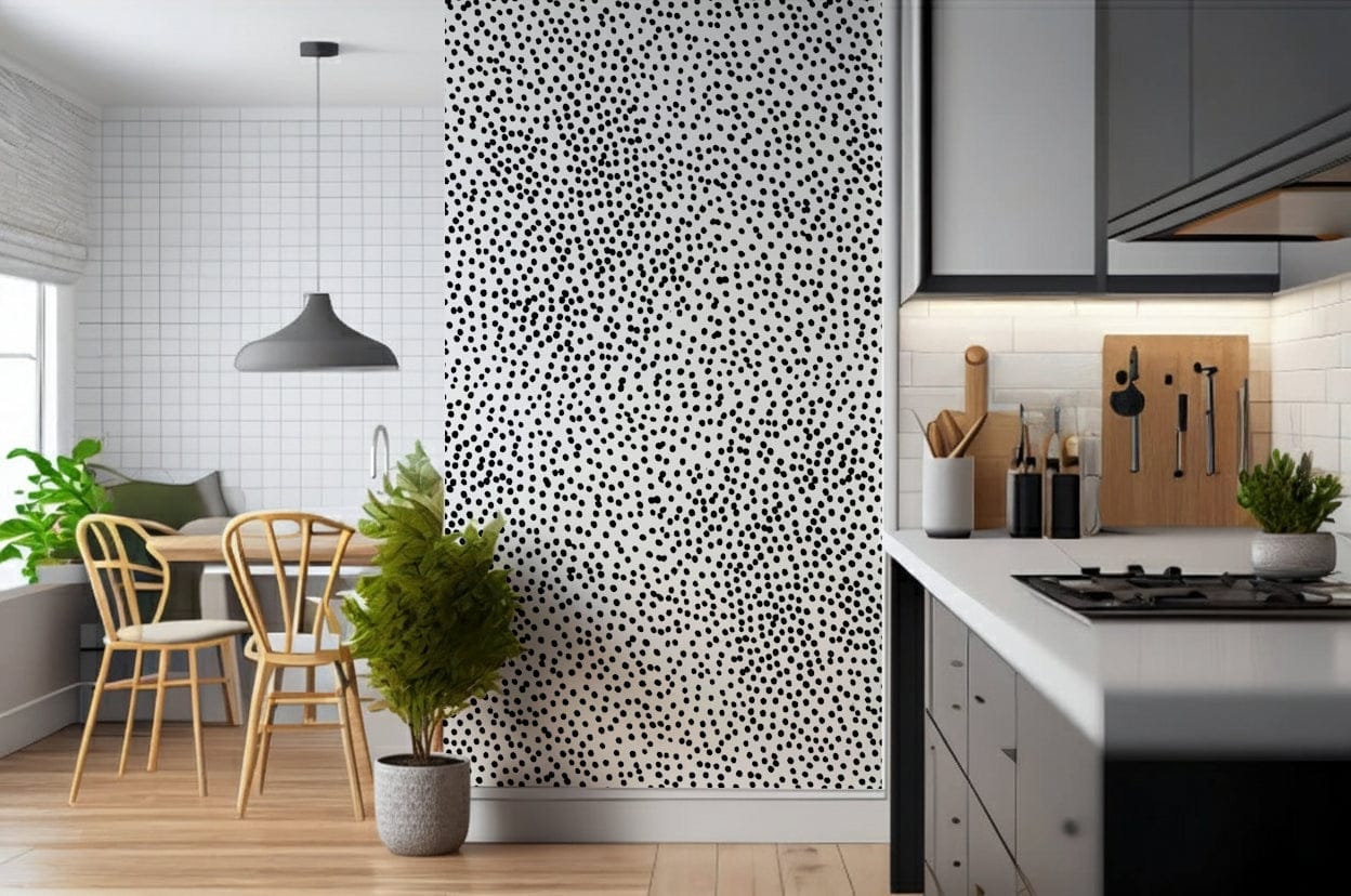 Bright and cheerful polka dots across textured background, wall mural
