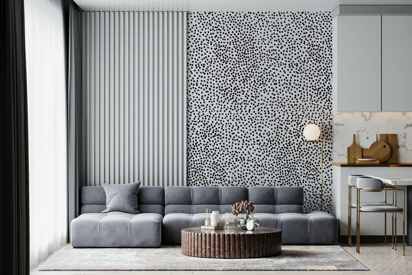Scattered colorful dots creating dynamic pattern, fun wall mural