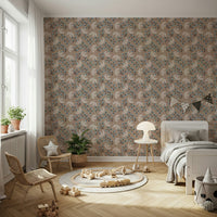 Mid-century artistic wallpaper with subtle berry imagery.