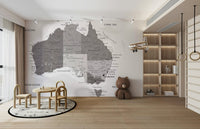 A wall mural featuring a map of Australia.

