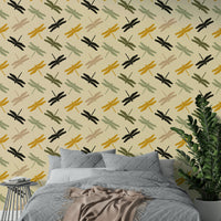 Calm wall mural with gliding dragonflies

